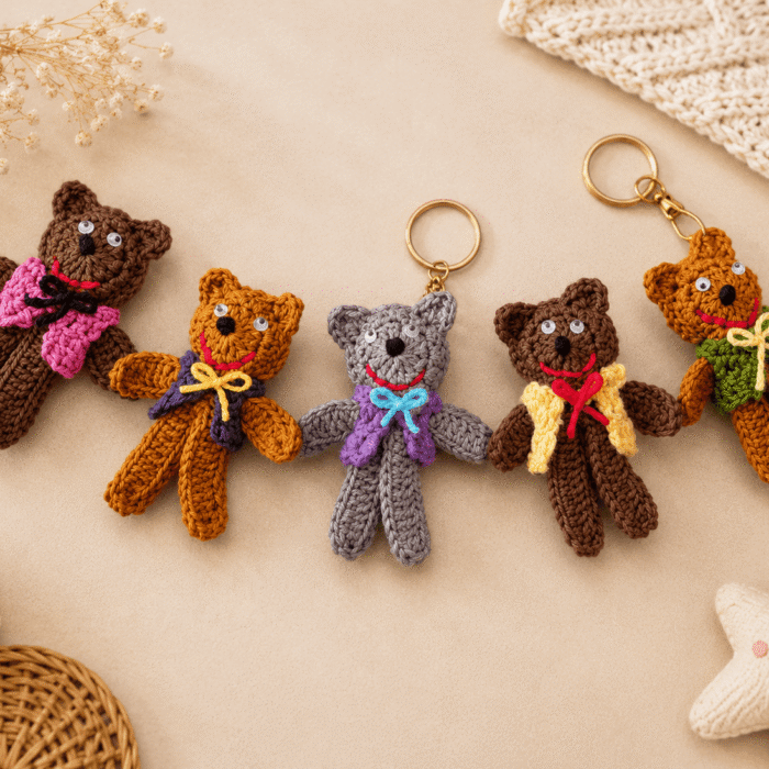 Teddy Pals Handmade Crochet Keychain Set