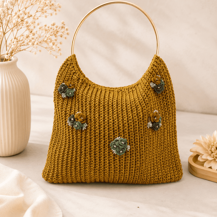 Golden Bloom Handmade Crochet Handbag