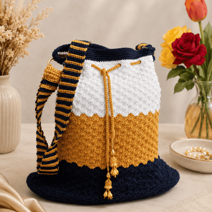 Golden Tide Handmade Crochet Bucket Bag