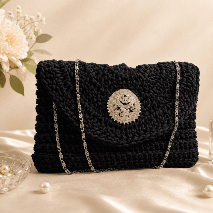 Midnight Royale Handmade Crochet Clutch