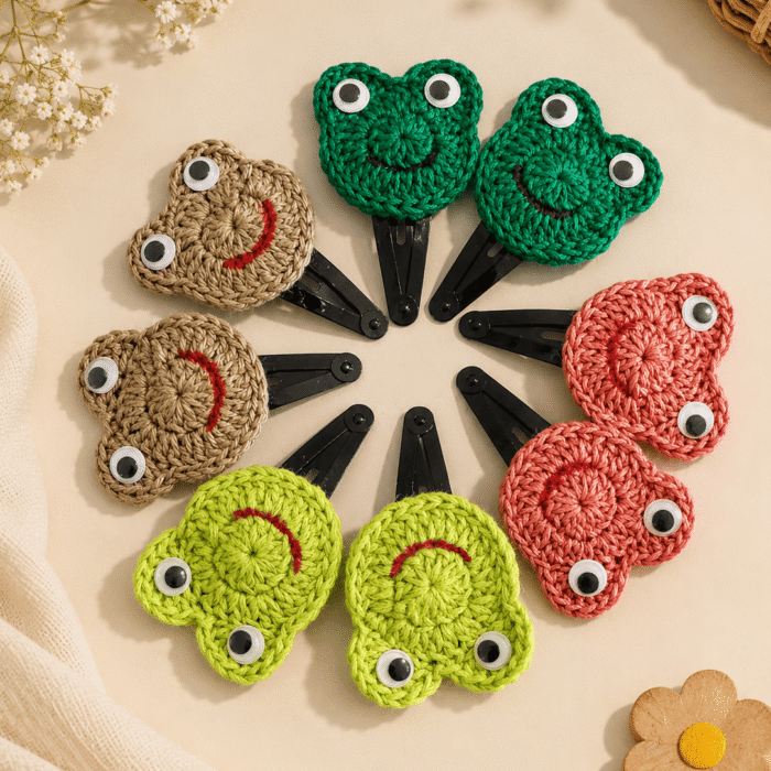 Happy Frog Handmade Crochet Hair Clips