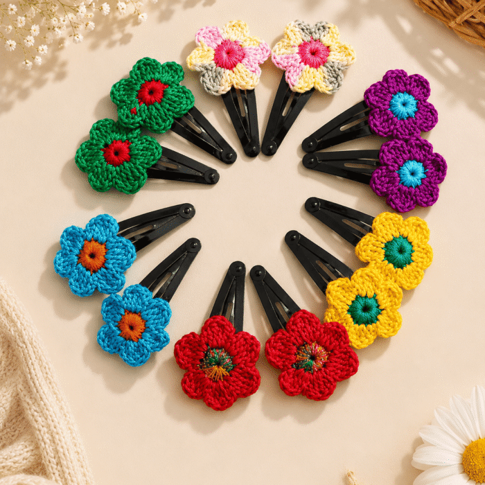 Rainbow Bloom Handmade Crochet Hair Clips