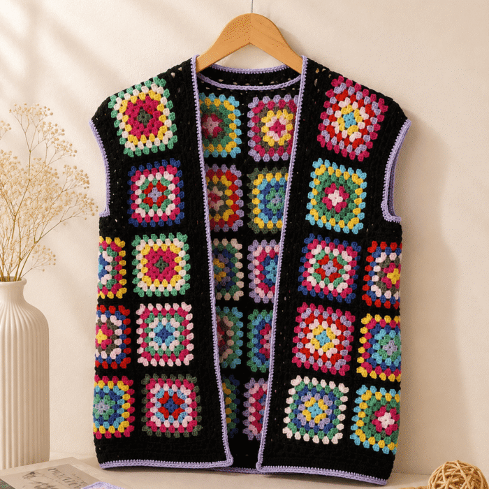 Midnight Mosaic Handmade Crochet Vest