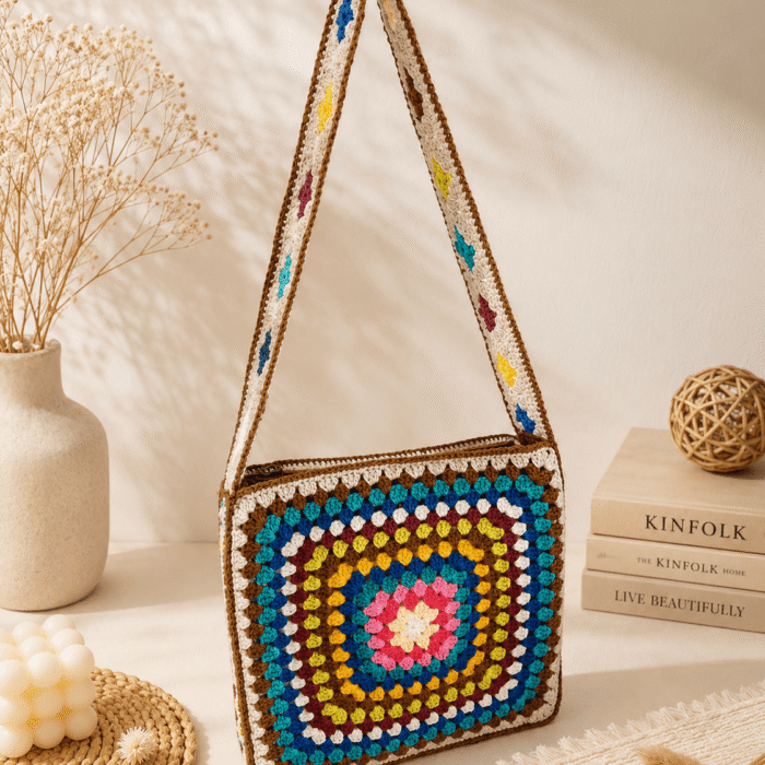 Kaleidoscope Granny Square Handmade Crossbody Bag